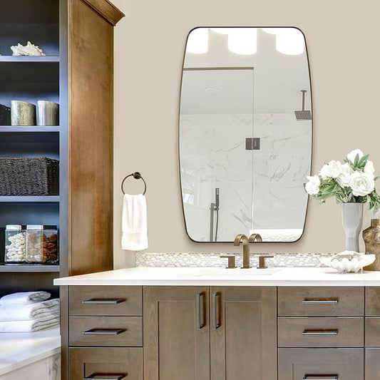 ANDY STAR Gold Oval Mirrors for Bathroom, Large 24x36’’ Brushed Gold Metal Framed Oblong Wall Mirror, Modern Brass Vanity Mirror in Stainless Steel Frame Wall Mount Horizontal or Vertical