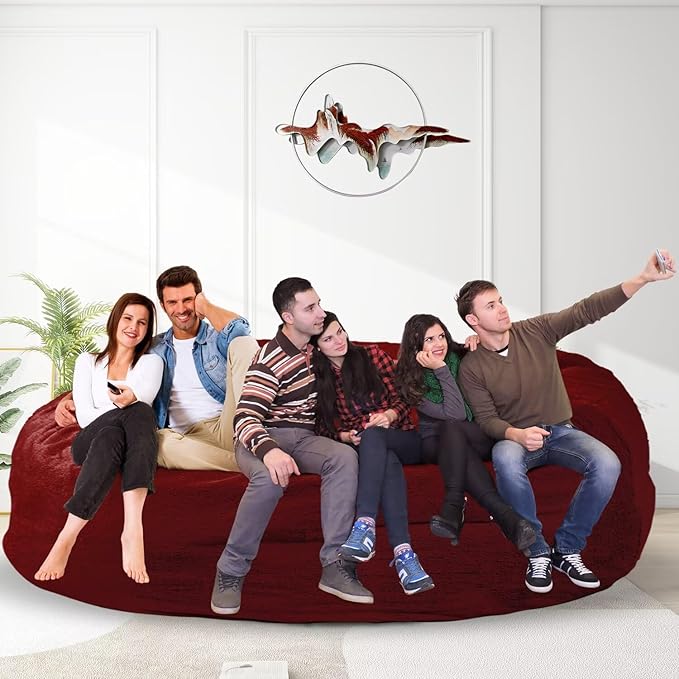 Bean Bag Chair for Adults 8FT,Soft Removable Cover for Teens/Girls Bedroom,Fluffy Giant Round Floor Beanbag Lounger Chairs (No Filler,Claret)