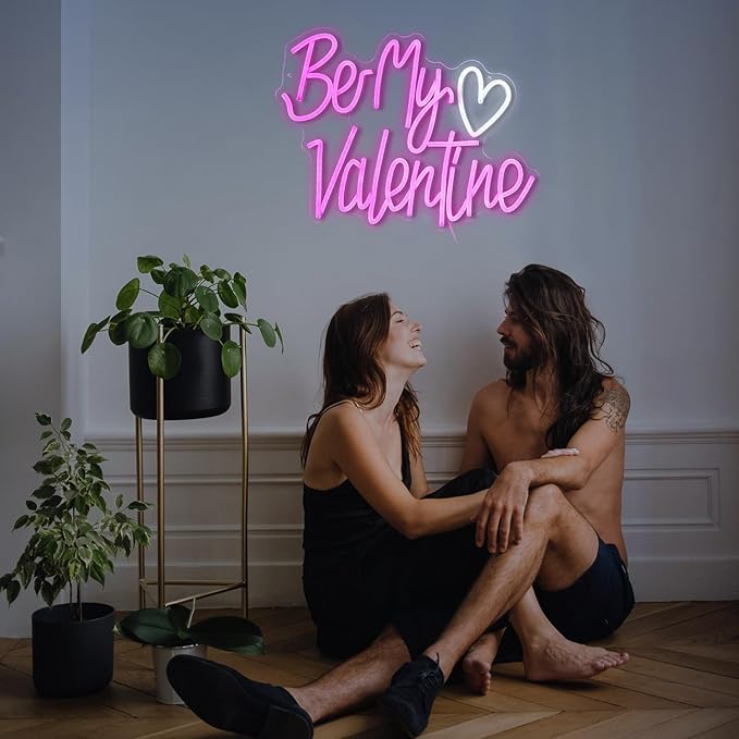 Be My Valentine Neon Sign Dimmable Pink LED Letters Light Up sign for Wall Decor USB Valentine Neon Light for Valentine's Day Lover Gift Bedroom Atmosphere Decor(12.6 * 16.5In)