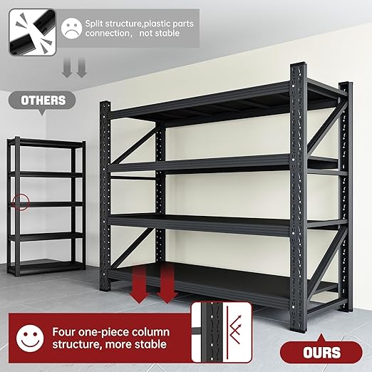 3000LBS Storage Shelves,48" W Garage Shelving Heavy Duty Metal Adjustable Garage Shelves, Shelving Units Industrial Shelving for Warehouse,48" W x 24" D x 69" H,Black