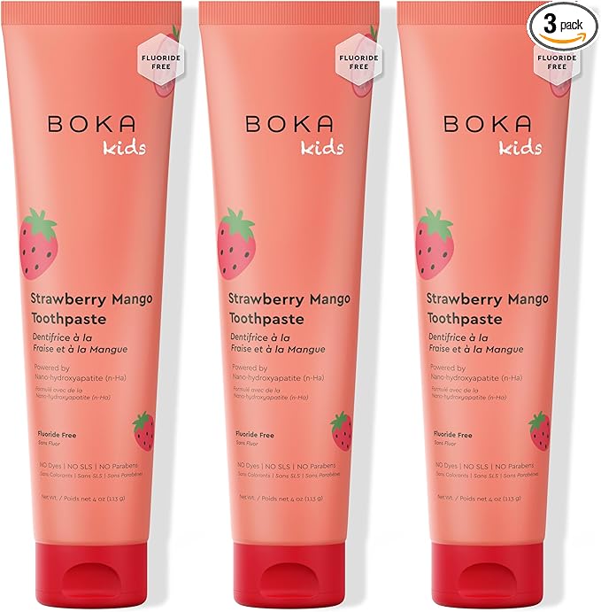 Boka Fluoride Free Toothpaste Nano Hydroxyapatite Toothpaste - Strawberry Mango Flavor, 4 oz 3Pk US Manufactured