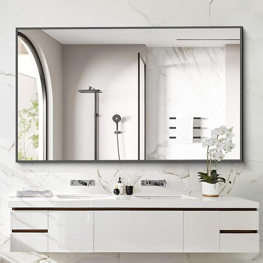 40x60inch Black Bathroom Mirror, Black Rectangle Mirror with Frame, Large Rectangular Wall Mirrors for Bathroom, Living Room, Hair Salon, Big Farmhouse Mirror Hang Horizontal/Vertical