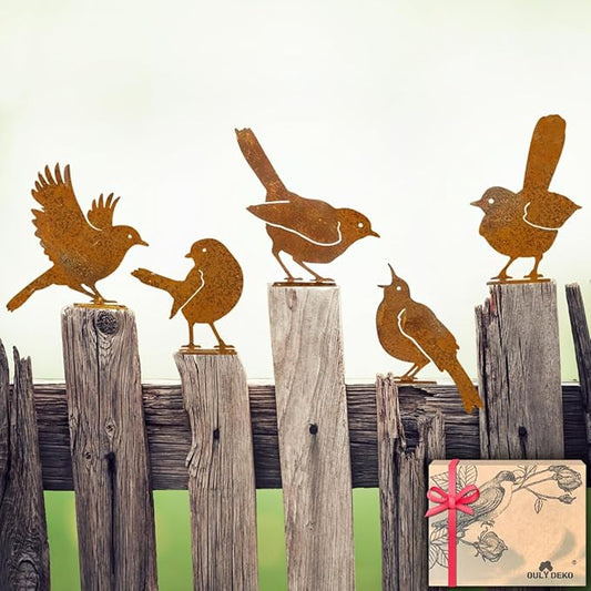 5PCS Rusty Birds Decoration,Outdoor Bird Wall Decor,Metal Birds Yard Decor, Metal Birds Craft Statue Ornaments - Garden Sculptures and Yard Art, Fence Decorations Outdoor,Rustic Garden Decor