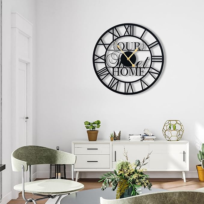 20inches/50cm Wall Clocks Roman Numeral Battery Powered No Ticking Silent Modern Unique Metal Wall ClocksSuitable Living Room Kitchen Bedroom Fireplace Office Farmhouse