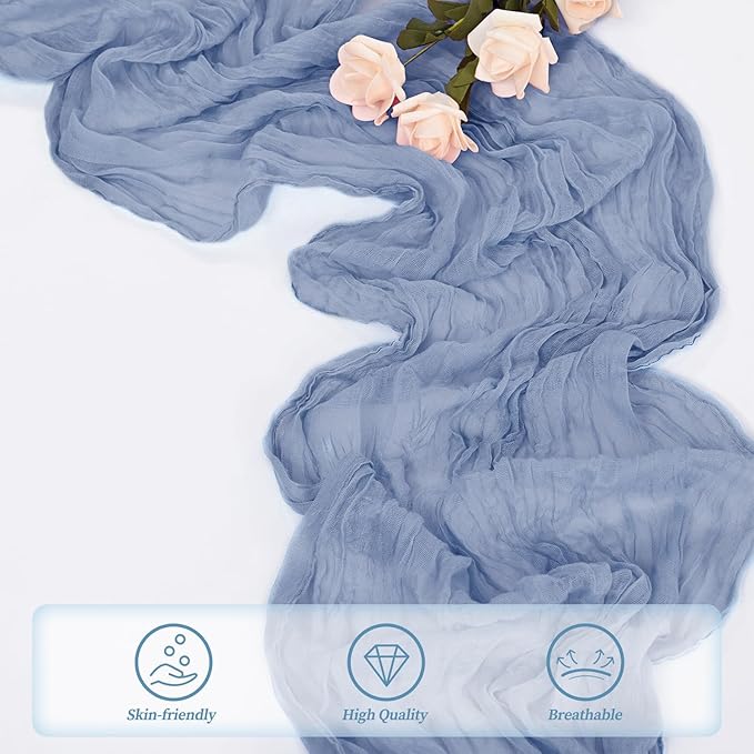 20 Pack Dusty Blue 10FT Cheesecloth Table Runner Rustic Gauze Fabric Cheese Cloth Table Runner for Wedding Bridal Baby Shower Table Decor 20 x 120 Inch Long Boho Sheer Birthday Party Table Decorations