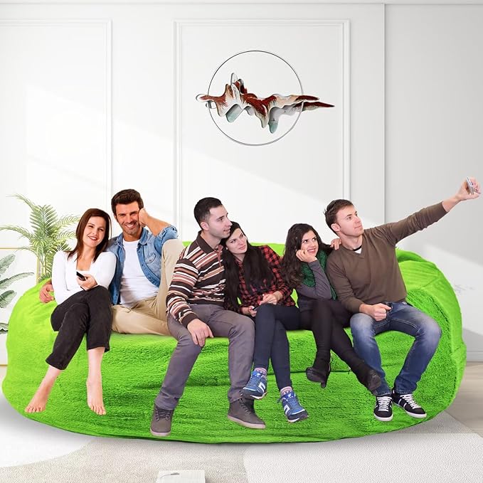 Bean Bag Chair for Adults 8FT,Soft Removable Cover for Teens/Girls Bedroom,Fluffy Giant Round Floor Beanbag Lounger Chairs (No Filler,Green)