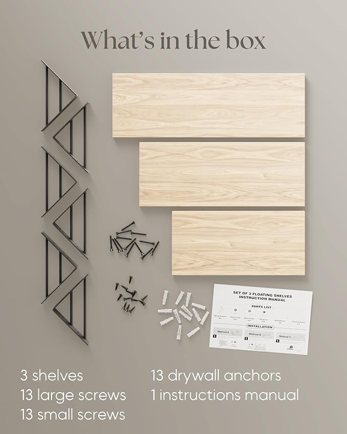 BAYKA Wall Shelves for Bedroom Decor, Floating Wall Shelves for Living Room Kitchen Storage, Wall Mounted Rustic Wood Floating Shelves for Kids Books, Corner Shelves for Bathroom(Brown，Set of 3)