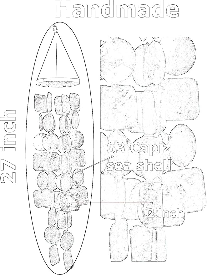 Bellaa 24896 Wind Chimes Outdoor, Garden Decorations, Musical, Indoor/Outside Windchimes, Beach, Ocean Breeze, Gifts for Mom, Gift for All Occasions, Capiz Sea Glass Shells Wood Yellow Green