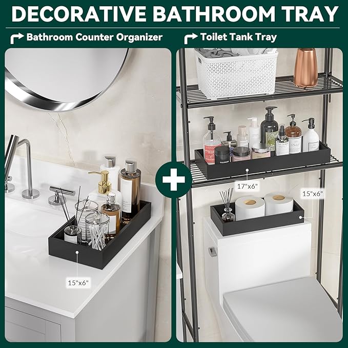 Bamboo Drawer Organizer, Cutlery Silverware Organizer for Kitchen Drawer, Stackable Utensil Organizer, 2 Pcs Flatware Organizer, Wooden Storage Box Tray (Black, 12 X 6 X 2 Inch)