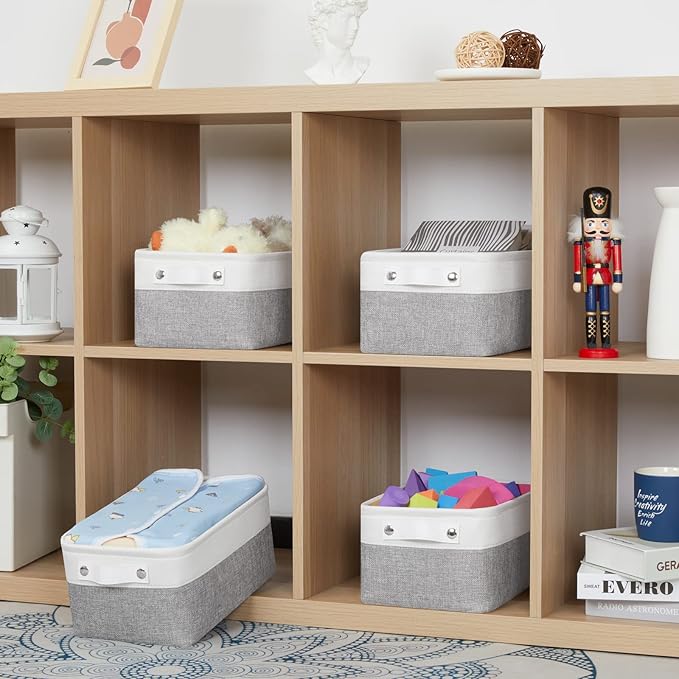Bidtakay Small Storage Baskets for Organizing [4-Pack] Fabric Storage Bins for Baby Organizer Shelf Baskets for Nursery Storage Collapsible Closet Storage Bins for Home Organization - 11.8x7.8x5 In