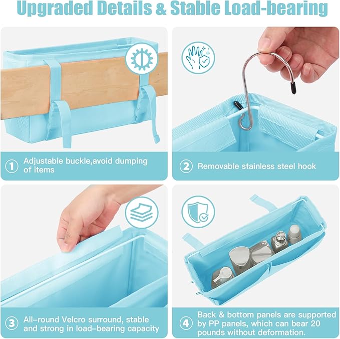 Bedside Caddy Organizer with Fixed Straps, Bunk Bed Caddy ideal for Home, Bunk Bed, Dorm, Hospital, Crib, Versatile Bedside Storage Solution (Blue)
