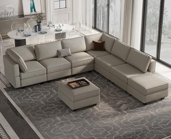 Belffin Modular Sectional Sofa with Storage Chaises Sectional Sleeper Sofa Couch 8 Seat Sectional Bed Grey