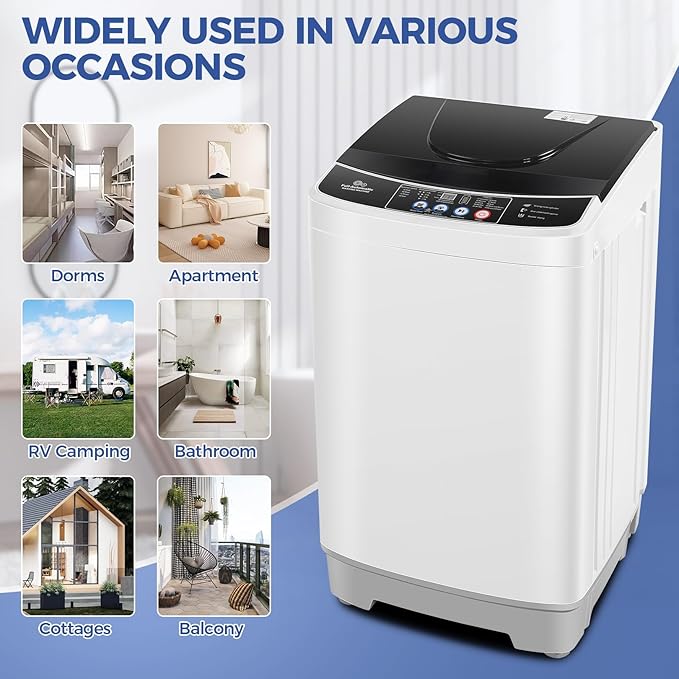 20Lbs Portable Washing Machine Nictemaw Portable Washer, 2.8 Cu.ft Washer and Dryer Combo with Drain Pump, 10 Programs 8 Water Level Compact Laundry Washer for Home, Apartment, RV, Dorms