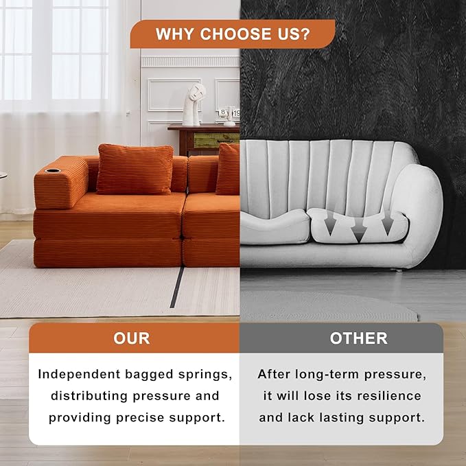 78" W Loveseat Sofa, 4 in 1 Convertible Floor Sofa Bed, Boneless Cloud Couch with Cup Holder, Fold Out Floor Couch, Loveseat Recliner Sleeper for Living Room Bedroom Lounge(Corduroy, White)