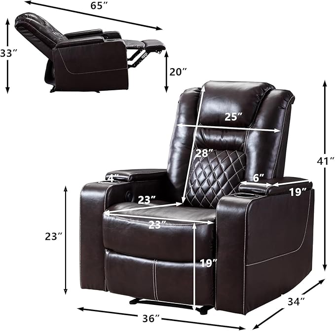 CANMOV Electric Power Recliner Chair Set of 2, Breathable Leather Home Theater Seating with Hidden Arm Storage, Power Recliner Chair for Living Room with USB Ports and Cup Holders,Brown