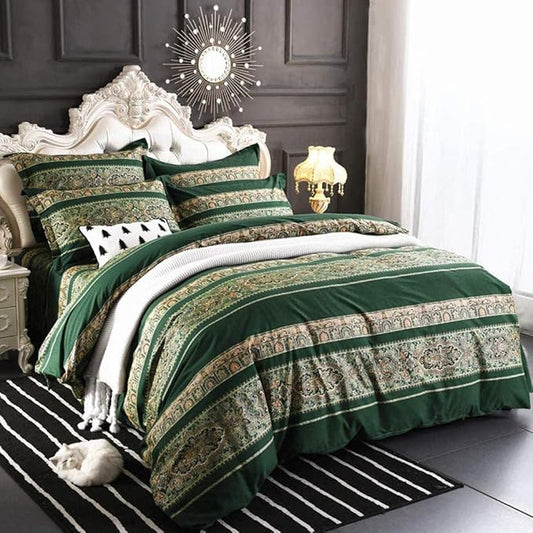 ABREEZE Bohemian Vintage Cal.King Size Floral Cotton Bedding Set 3Pcs Duvet Cover Set Boho Green Paisley 100% Egyptian Brushed Cotton Reversible Home Bedding Collection