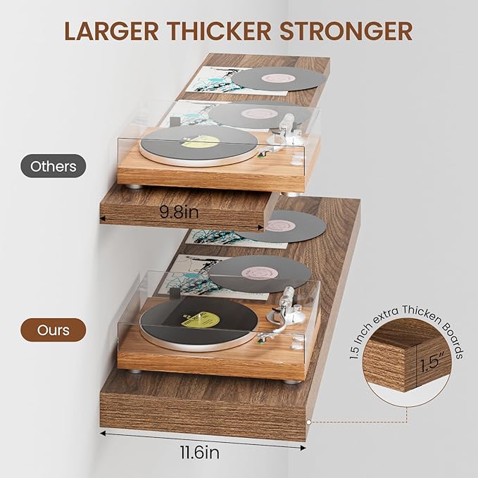 Heimlove 36 Inch Long Walnut Floating Shelf for Wall, 12" Deep Floating Shelves Wall Shelves for Bedroom Living Room Bedroom,Wall Mounted Shelves for Storage Book Decor, Set of 2