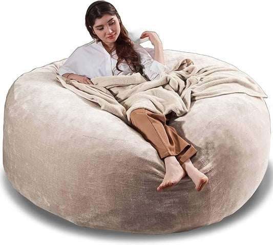 6FT,Oversized Bean Bag Chairs for Adults,Giant beanbag with Filler Included，Fluffy Memory Foam,Soft and Comfy Corduroy Fabric,Gaming Chairs Suitable for Living Room and Bedroom (Apricot, 6 Foot)