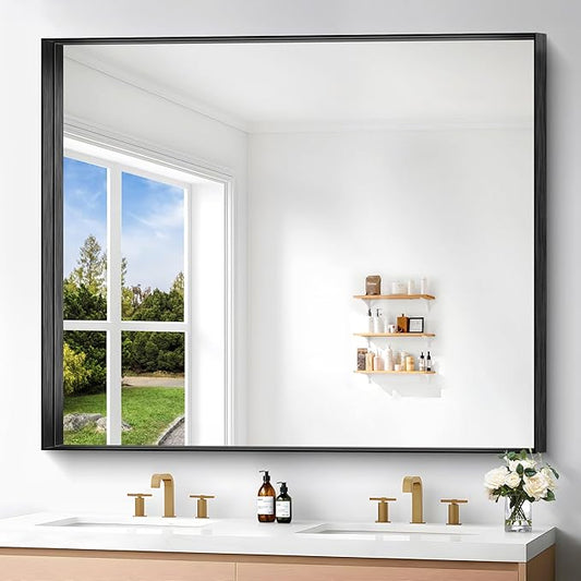 Black Bathroom Mirror, 40x48 Inch Rectangular Framed Mirror, Large Wall Mounted Bathroom Vanity Mirror Over Sink for Bedroom,Restroom, Living Room, Hangs Vertically or Horizontally