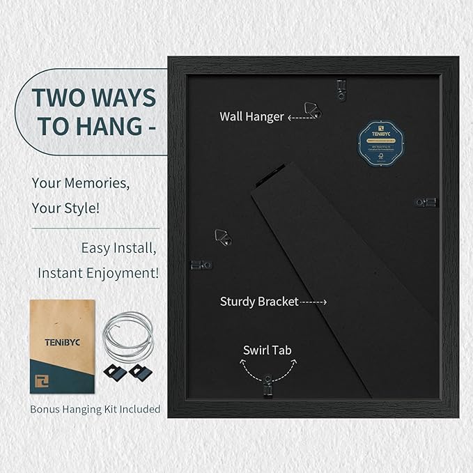 8.5x11 Picture Frame Set of 3 - Black Woodgrain, Solid Wood & HD Tempered Glass, Table Display or Wall Hanging