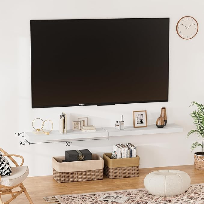 Heimlove 32 Inch Floating Shelves for Wall,White 9.3" Deep Floating Shelf Set of 2,Wall Mounted Shelves for Bathroom Bedroom Living Room Kitchen Office,Shelf for Books Storage Room,Home Decor