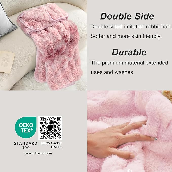 Bcareself Faux Fur Blanket Two Sided Ultra Soft Fluffy Reversible Fuzzy Throw Blanket for Women Men Double Sided Ombre Faux Luxe Faux Fur Thick Minky Blanket for Couch Bed