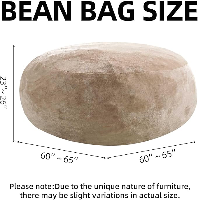 Bean Bag Chair 5Ft, Memory Foam Filled, Large Beanbag Chairs for Adults and Teens, Soft Sofa with Removable Flannel Cover, Round Couch for Living Room Bedroom College Dorm (Apricot, 5FT-60×60"×24")