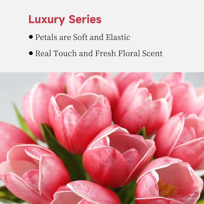 Buart Artificial Tulip in Bulk for Home Kitchen Wedding Bridal Bouquet,Fake Flowers for Mother's Day Easter Table Centerpieces Decorations(Large Size,Hot Pink,Real-Touch,12pcs)