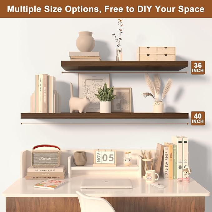 12 Inch Deep Floating Shelves for Wall 3 Pack Floating Shelves Large Storage Space Wall Mount Shelf for Living Room Kitchen Bathroom 30" W x 12" D x 1.2" H Walnut