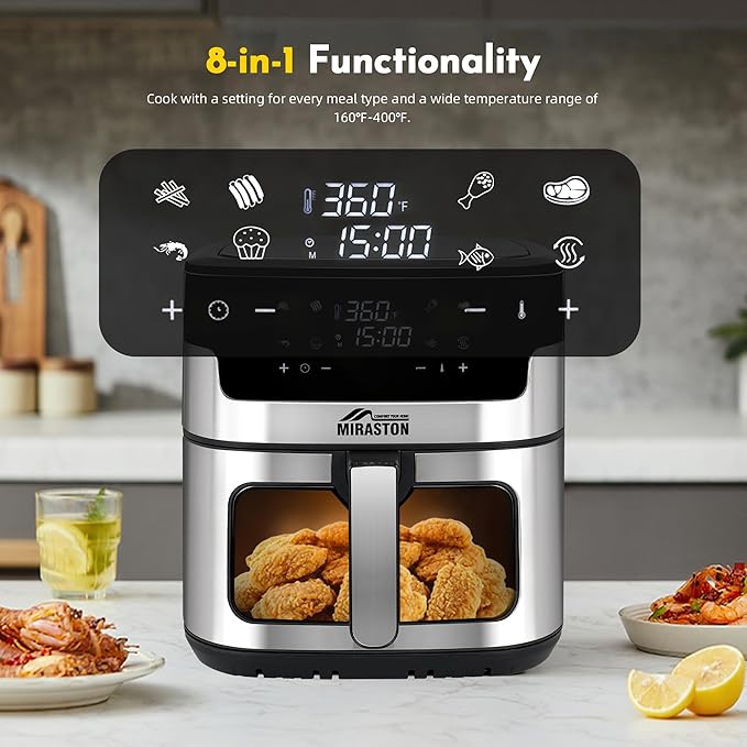 8.5QT Air Fryer, Family Size Digital Air Fryers, Nonstick Square Basket, Smart Touchscreen with 8-Preset, Air Frying, Reheat Leftovers, Party Food, Fast Cooking, Dishwasher-Safe, for Kitchen