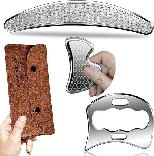BYYDDIY 3 in 1 Gua Sha Muscle Scraper Tool Set,Scraping Massage Tools Kit & IASTM Tool for Physical Therapy,Muscle Scraper Kit for Massage Scraper Tool, for Relieve Muscle Pain and Tension(C1B1D)