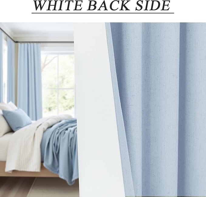 Baby Blue Curtains for Bedroom 45 Inch Length 2 Panel Linen Blackout Short Curtains for Nursery Boy Girls Bathroom Kitchen Light Bluey Unisex Black Out Drapes for Living Room Heat Cold Light Blocking