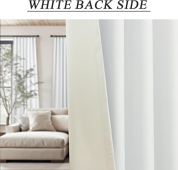 80 Inch Closet Curtains for Open Closet Doors Sliding Panels Neutral White Linen Blackout Curtain for Bedroom Window Light Blocking Insulated Drapes for Summer Heat Living Room Back Tab Length 80 Long