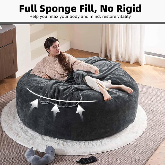 6FT,Oversized Bean Bag Chairs for Adults,Giant beanbag with Filler Included，Fluffy Memory Foam,Soft and Comfy Corduroy Fabric,Gaming Chairs Suitable for Living Room and Bedroom (Dark Gray, 6 Foot)