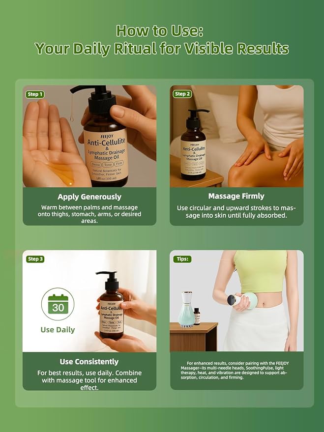 Body Oil & Massage Oil, Body Firming Oil for Cellulite, Lymphatic Drainage, Skin Tightening & Stretch Marks, Massage Oil for Massage Therapy for Leg, Hip, Arm & Belly, Daily or After Shower Use