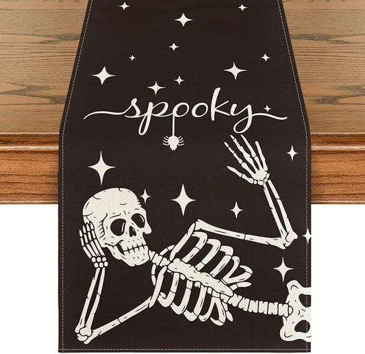 Artoid Mode Spooky Skeleton Spider Bone Halloween Table Runner, Holiday Kitchen Dining Table Decoration for Home Party Decor 13 x 72 Inch