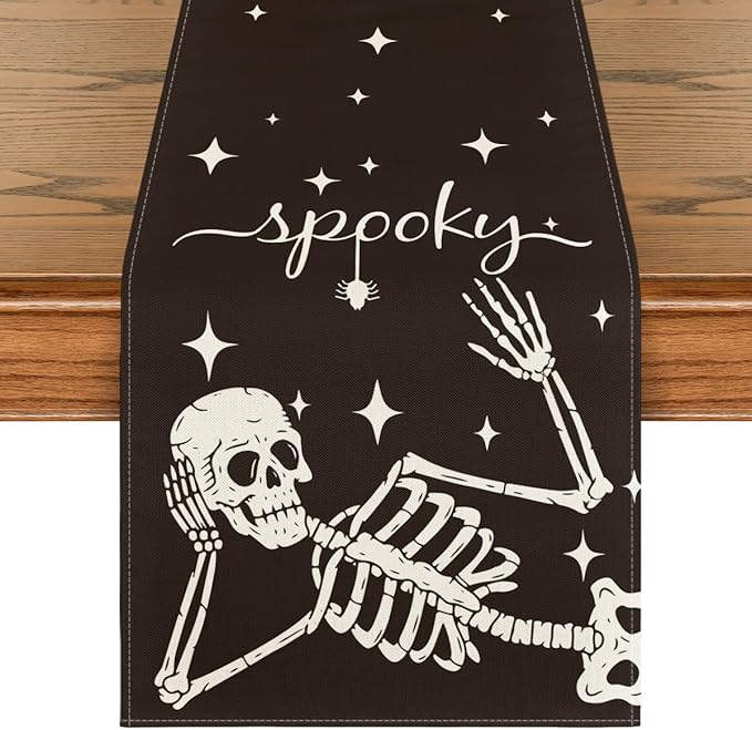 Artoid Mode Spooky Skeleton Spider Bone Halloween Table Runner, Holiday Kitchen Dining Table Decoration for Home Party Decor 13 x 120 Inch