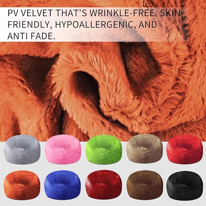 Bean Bag Chair for Adults 3FT,Soft Removable Cover for Teens/Girls Bedroom,Fluffy Giant Round Floor Beanbag Lounger Chairs (No Filler,Orange)