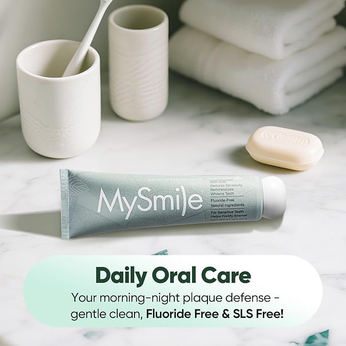 MySmile Fluoride Free Toothpaste, Nano Hydroxyapatite Toothpaste for Sensitive Teeth, Strengthens Enamel, Remineralizes & Whitens Teeth, Freshens Breath for Adults, SLS Free, Natural Misty Mint, 4.2oz