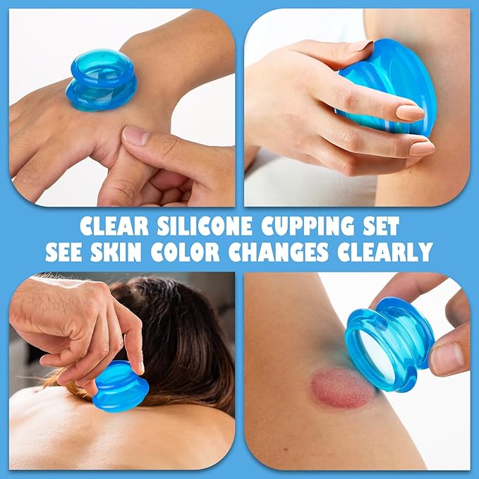3Pcs Cupping Therapy Set-Professional Silicone Cupping, Suitable for Facial Body Massage/Deep Myofascial Release/Pain Relief/Muscle Relaxation & More (Blue,3pcs)