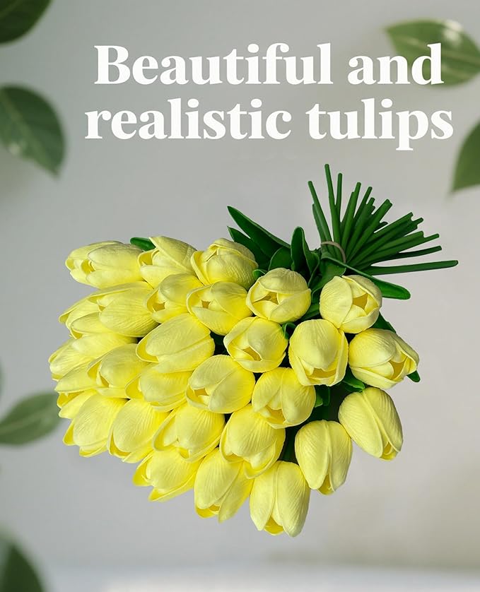 15pcs Artificial Tulips Flowers Real Touch Latex Bouquet Fake Tulips for Office Wedding Party Home Kitchen Garden Decoration