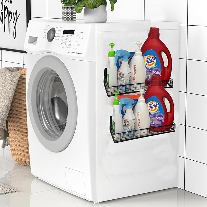 Bruda 2 Pack Large Magnetic Shelves Spice Rack Organizer for Washing Machine, Fridge, Refrigerator, Oven, Coffee Maker, Metal Peg Board 009