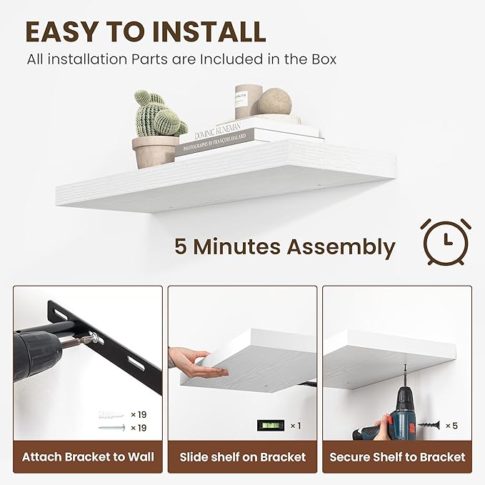 55 Inch Floating Shelves, 12 Inch Deep Floating Shelves for Wall, Floating Shelf with Invisible Brackets, 55 Inch Wide x 12 Inch Deep Wall Shelves for Bathroom, Bedroom, Living Room,1 Pack,White