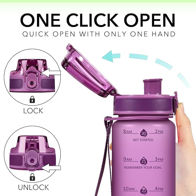 32oz Motivational Water Bottles with Time Marker & Fruit Strainer, Transparent Gradient Color Water Bottle with Times to Drink, Leakproof & BPA Free, Reusable Bottle with Strap (No Straw)