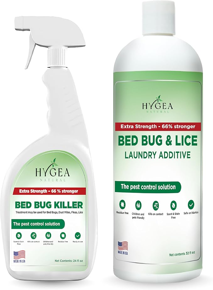 Bed Bug & Lice Extra Strength Elimination Duo - Includes 24 oz Lice & Bed Bug Spray & 32 oz Laundry Additive - environmentally responsible Formula - Pest Control for Home & Travel