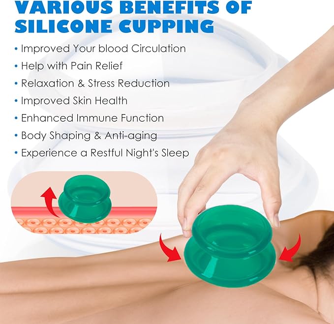 15Pcs Cupping Therapy Set-Professional Silicone Cupping, Suitable for Facial Body Massage/Deep Myofascial Release/Pain Relief/Muscle Relaxation & More (Green,15pcs)
