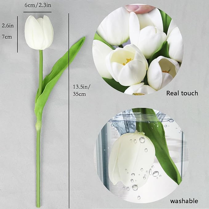 Buart White Flowers Artificial Luxury Big Tulip Valentine's Day Mother's Day Easter Home Kitchen Wedding Decorations(11pcs)