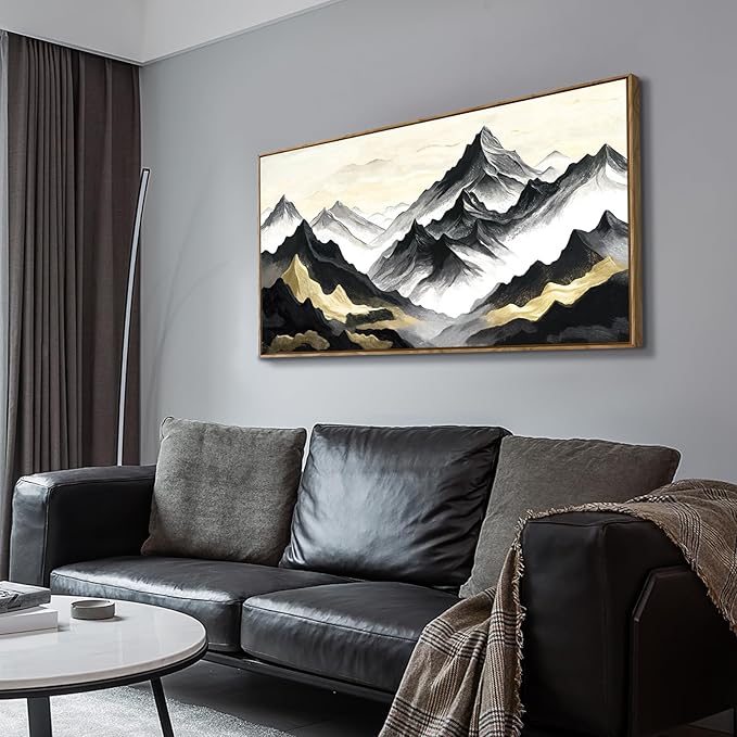 amatop Large Framed Canvas Wall Art Modern Abstract Mountain Landscape Art Print Zen Minimalist Artwork Black and White Decorative Motivational Picture for Office Living Room Bedroom Decor 48x24 Inch