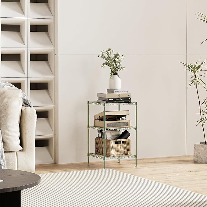 750 lbs 3-Shelf Storage Shelves Wire Shelving Unit Standing Metal Rack for Small Places Narrow Wire Rack for Bathroom, Green 13.8 D x 13.8" W x 25.5" H