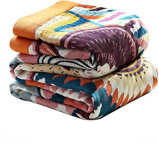 Boho Throw Blanket, 100% Organic Muslin Cotton Breathable Ultra Soft Bed Quilt Throw - All Season Floral Bird Butterfly Farmhouse Decor Blanket for Sofa Couch Chair and Gift. 60" x 80"